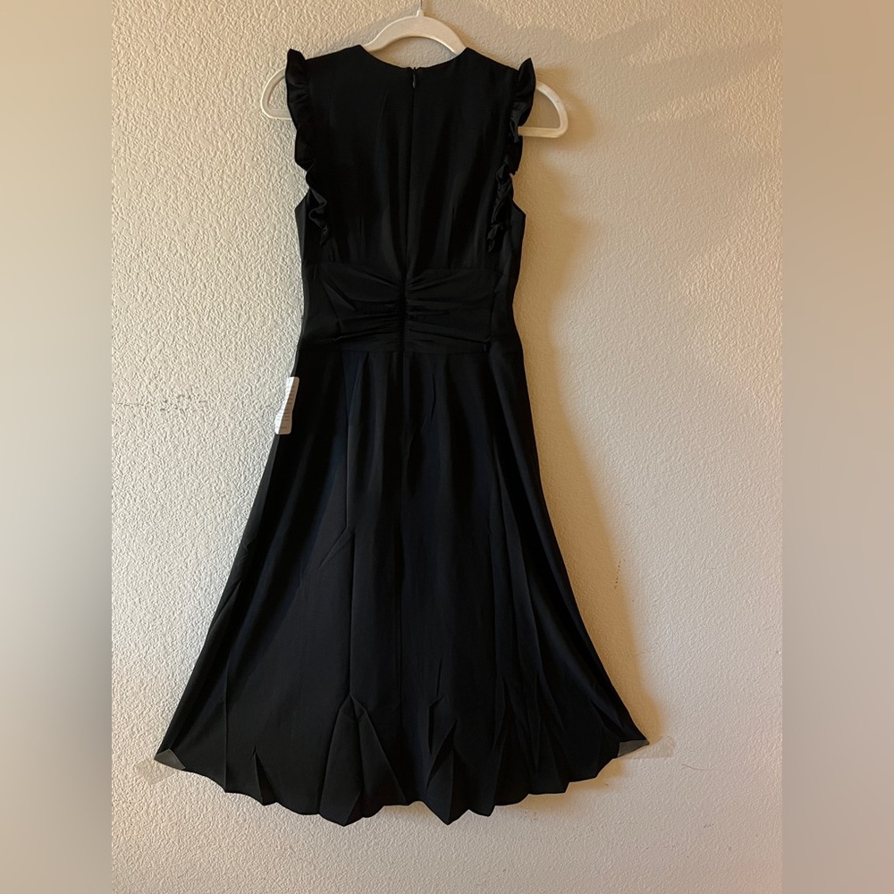 Maggy London Sleeveless Ruffled-Shoulders Midi Black Dress Size 2 - Picture 11 of 13